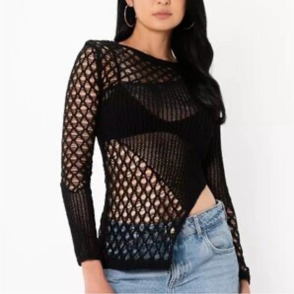 Zara Tops - ZARA Asymmetric Crochet Top BLACK